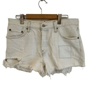 Levis 501 Bleached White Distressed Patched Jean Shorts
